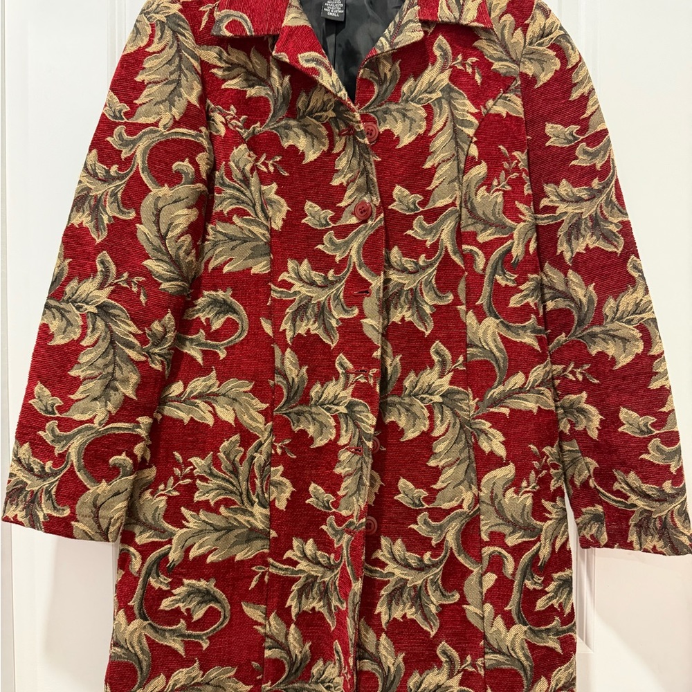 Vintage-Inspired Red Floral Women's long Jacket